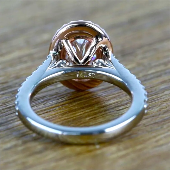 NEW Two-Tone 14k RoseGold/Sterling Silver Sim. Diamonds Ring - Picture 4 of 5